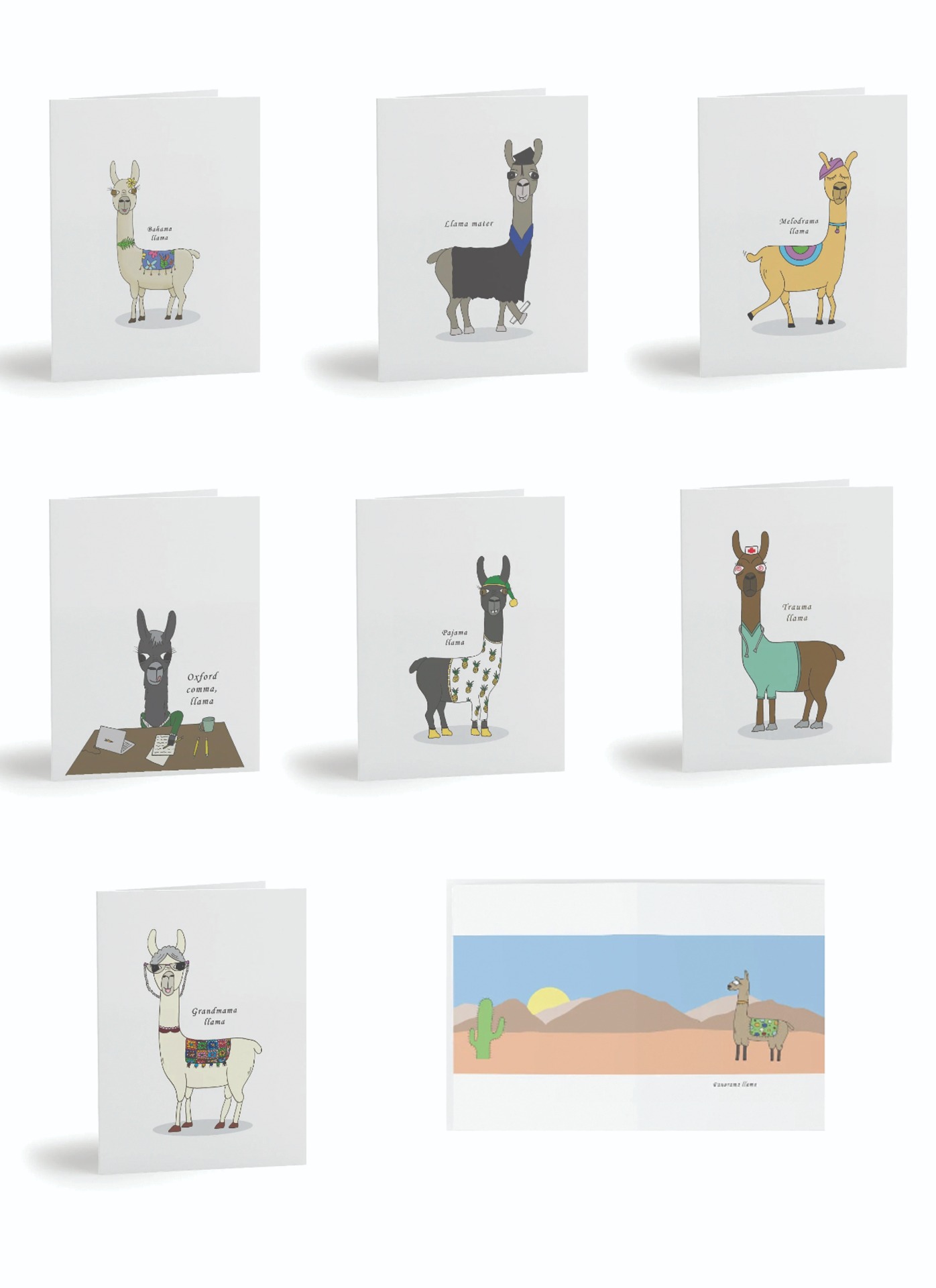 Set of 8 Llama Greeting Cards with Envelopes :: Banana Slug Studio